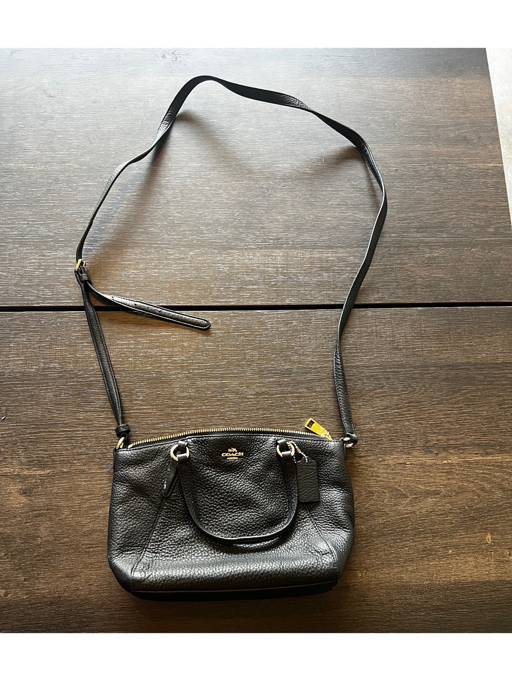 Coach Black Pebbled Leather Mini Satchel Crossbody Bag Gold Hardware F57563